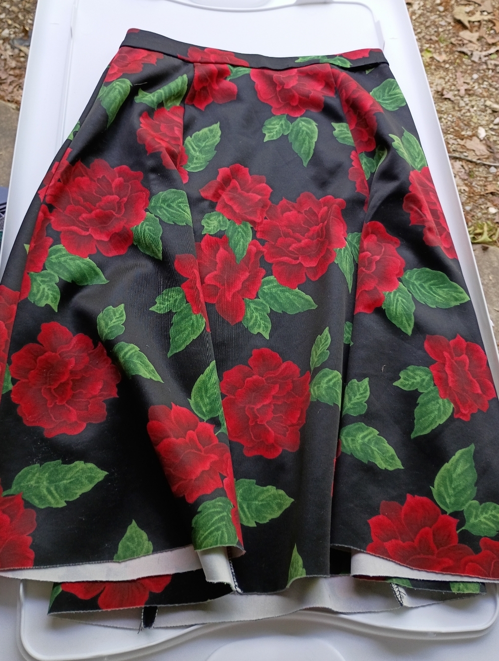 Forever 21 Black Skater Skirt with Red Rose Print